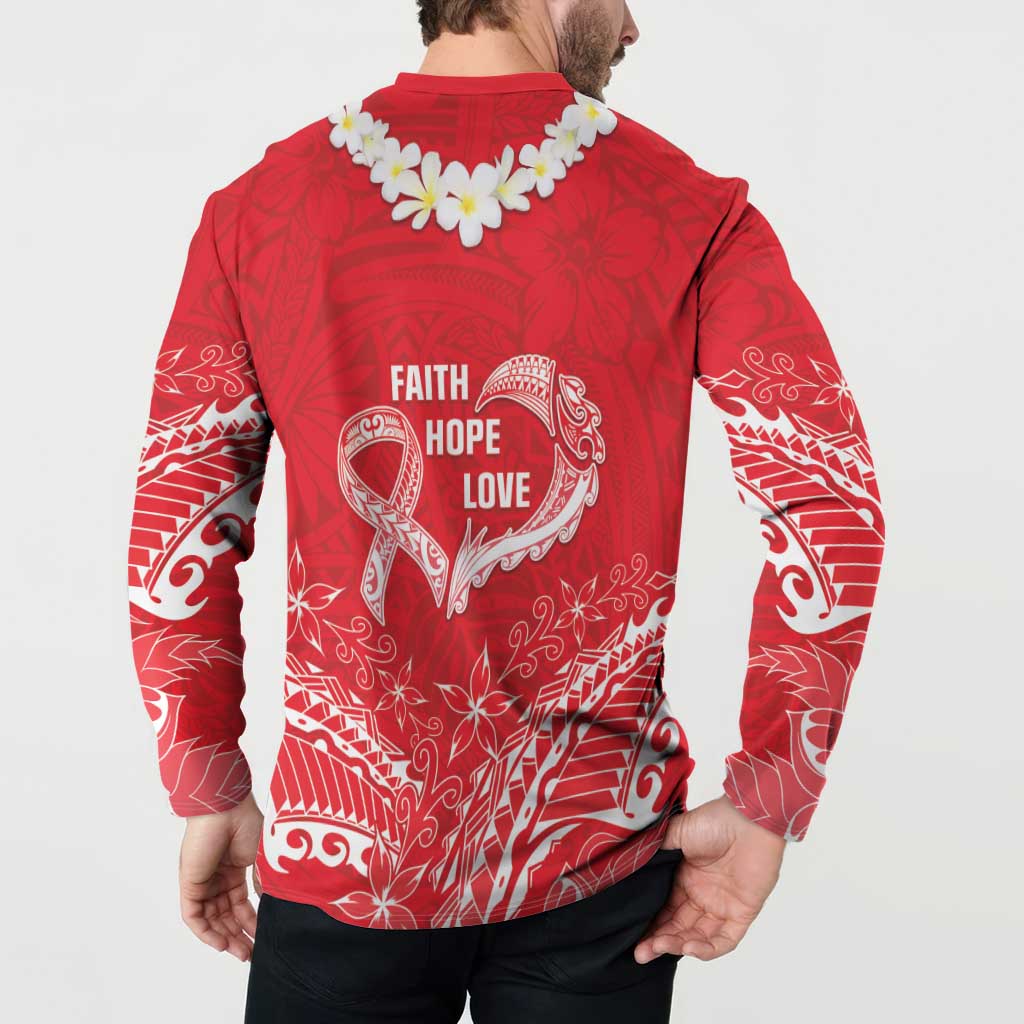 Heart Health Awareness Button Sweatshirt Polynesian Red Ribbon LT05 - Polynesian Pride