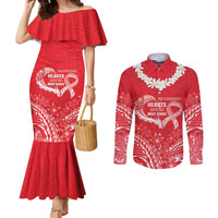 Heart Health Awareness Couples Matching Mermaid Dress and Long Sleeve Button Shirt Polynesian Red Ribbon LT05 Red - Polynesian Pride
