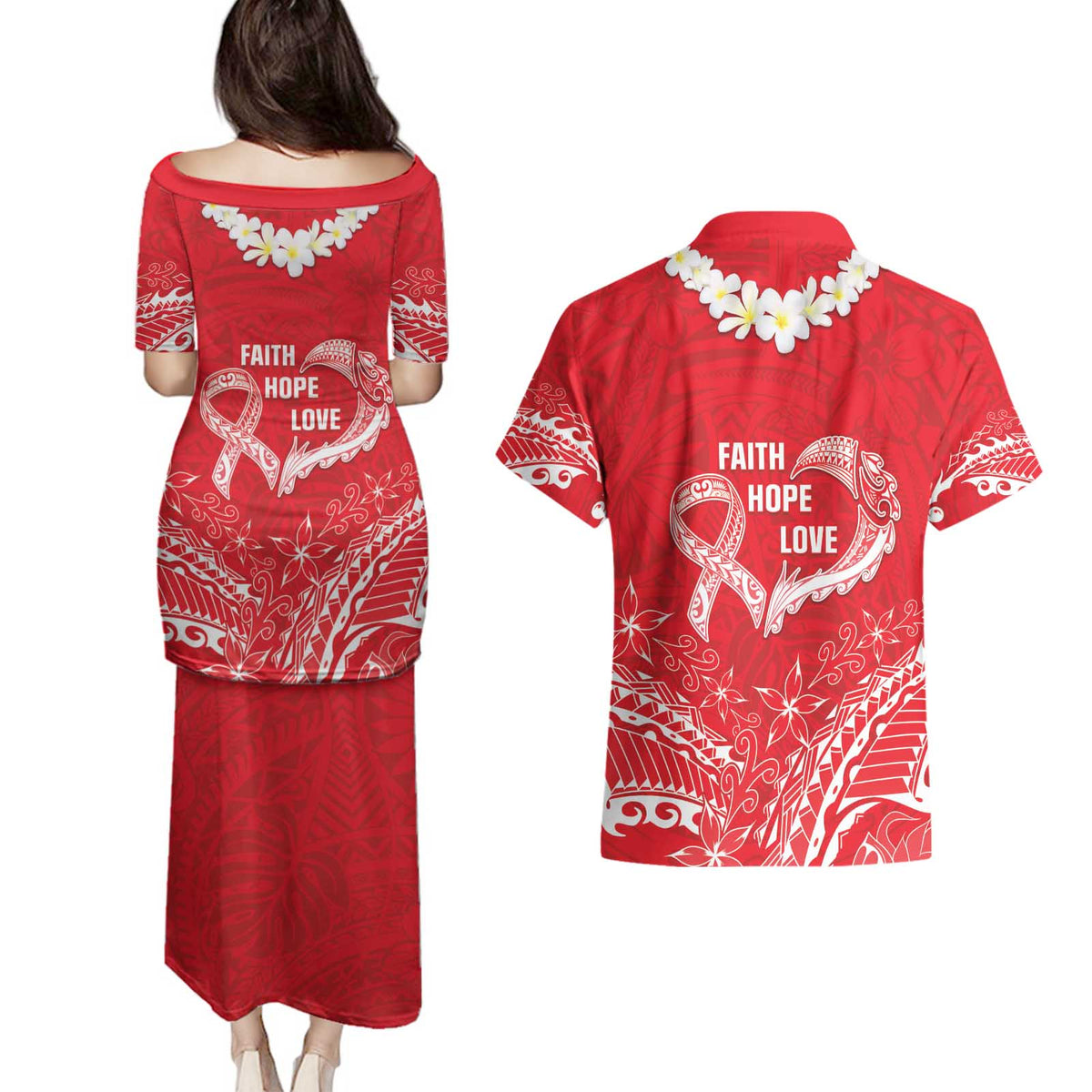 Heart Health Awareness Couples Matching Puletasi and Hawaiian Shirt Polynesian Red Ribbon LT05 - Polynesian Pride