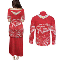 Heart Health Awareness Couples Matching Puletasi and Long Sleeve Button Shirt Polynesian Red Ribbon LT05 - Polynesian Pride