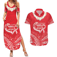 Heart Health Awareness Couples Matching Summer Maxi Dress and Hawaiian Shirt Polynesian Red Ribbon LT05 Red - Polynesian Pride