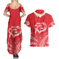 Heart Health Awareness Couples Matching Summer Maxi Dress and Hawaiian Shirt Polynesian Red Ribbon LT05 - Polynesian Pride