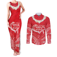 Heart Health Awareness Couples Matching Tank Maxi Dress and Long Sleeve Button Shirt Polynesian Red Ribbon LT05 Red - Polynesian Pride