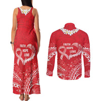 Heart Health Awareness Couples Matching Tank Maxi Dress and Long Sleeve Button Shirt Polynesian Red Ribbon LT05 - Polynesian Pride