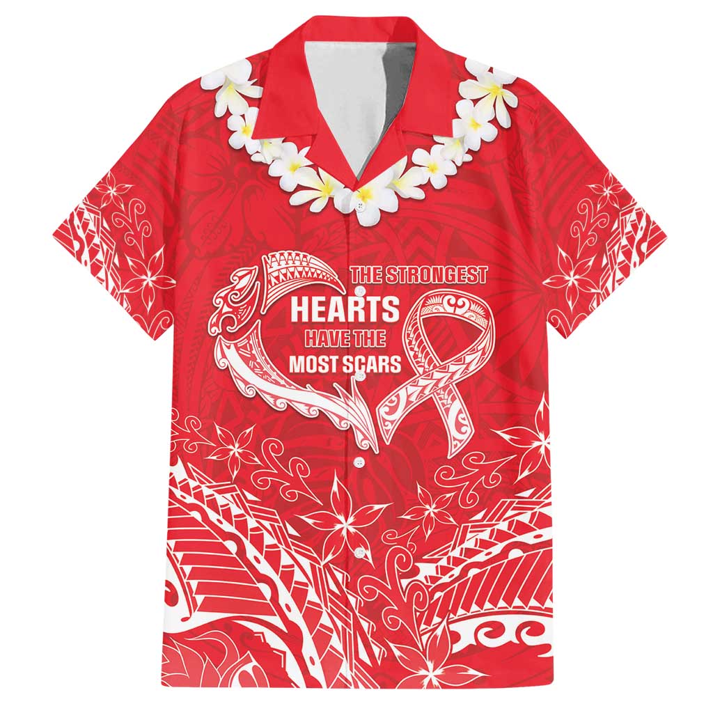 Heart Health Awareness Family Matching Off Shoulder Maxi Dress and Hawaiian Shirt Polynesian Red Ribbon