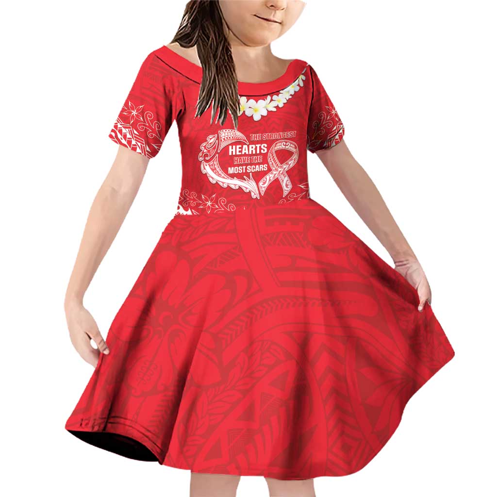 Heart Health Awareness Family Matching Off Shoulder Short Dress and Hawaiian Shirt Polynesian Red Ribbon LT05 Daughter's Dress Red - Polynesian Pride