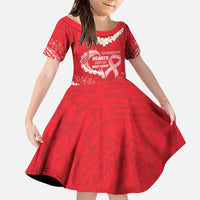 Heart Health Awareness Family Matching Puletasi and Hawaiian Shirt Polynesian Red Ribbon