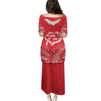 Heart Health Awareness Family Matching Puletasi and Hawaiian Shirt Polynesian Red Ribbon