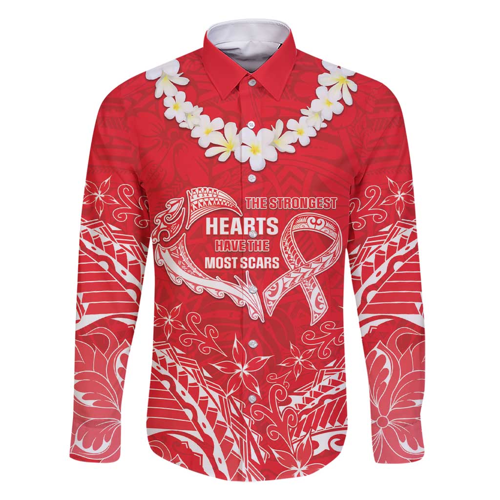 Heart Health Awareness Family Matching Short Sleeve Bodycon Dress and Hawaiian Shirt Polynesian Red Ribbon