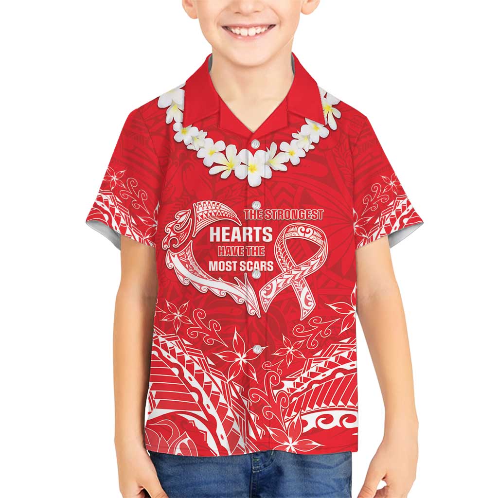 Heart Health Awareness Family Matching Summer Maxi Dress and Hawaiian Shirt Polynesian Red Ribbon