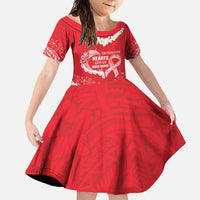 Heart Health Awareness Family Matching Tank Maxi Dress and Hawaiian Shirt Polynesian Red Ribbon