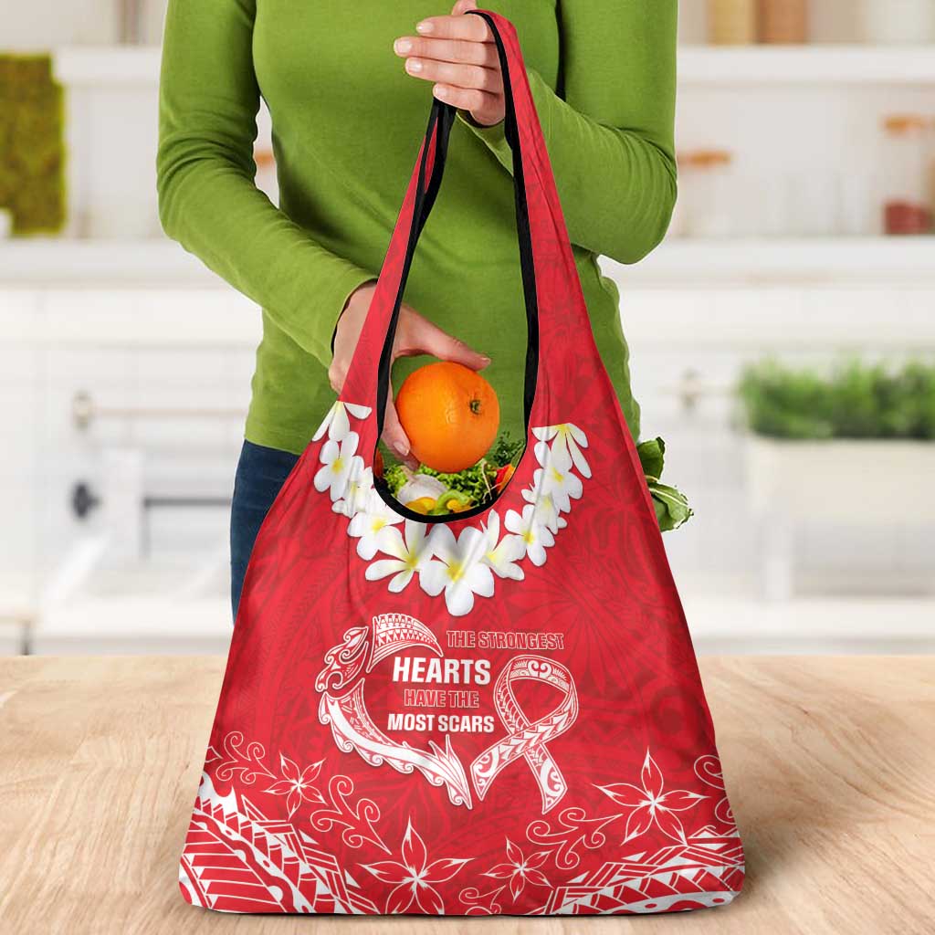 Heart Health Awareness Grocery Bag Polynesian Red Ribbon LT05 - Polynesian Pride