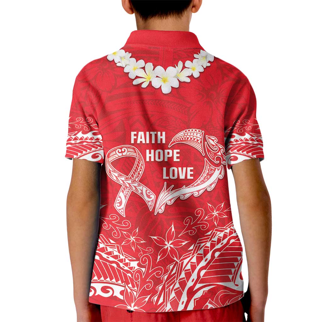 Heart Health Awareness Kid Polo Shirt Polynesian Red Ribbon