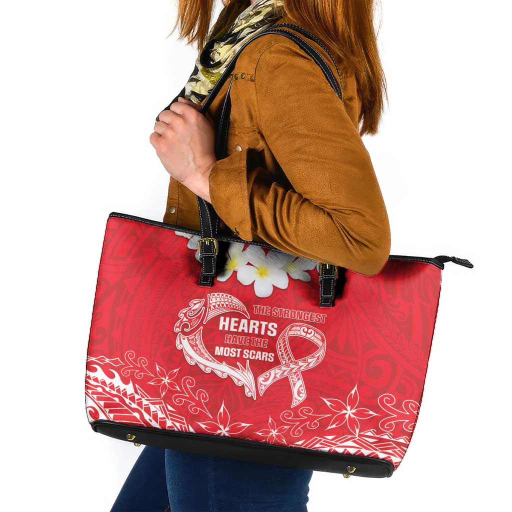 Heart Health Awareness Leather Tote Bag Polynesian Red Ribbon LT05 Red - Polynesian Pride