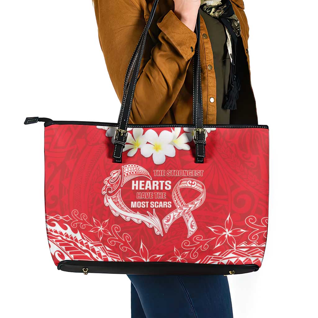 Heart Health Awareness Leather Tote Bag Polynesian Red Ribbon LT05 - Polynesian Pride