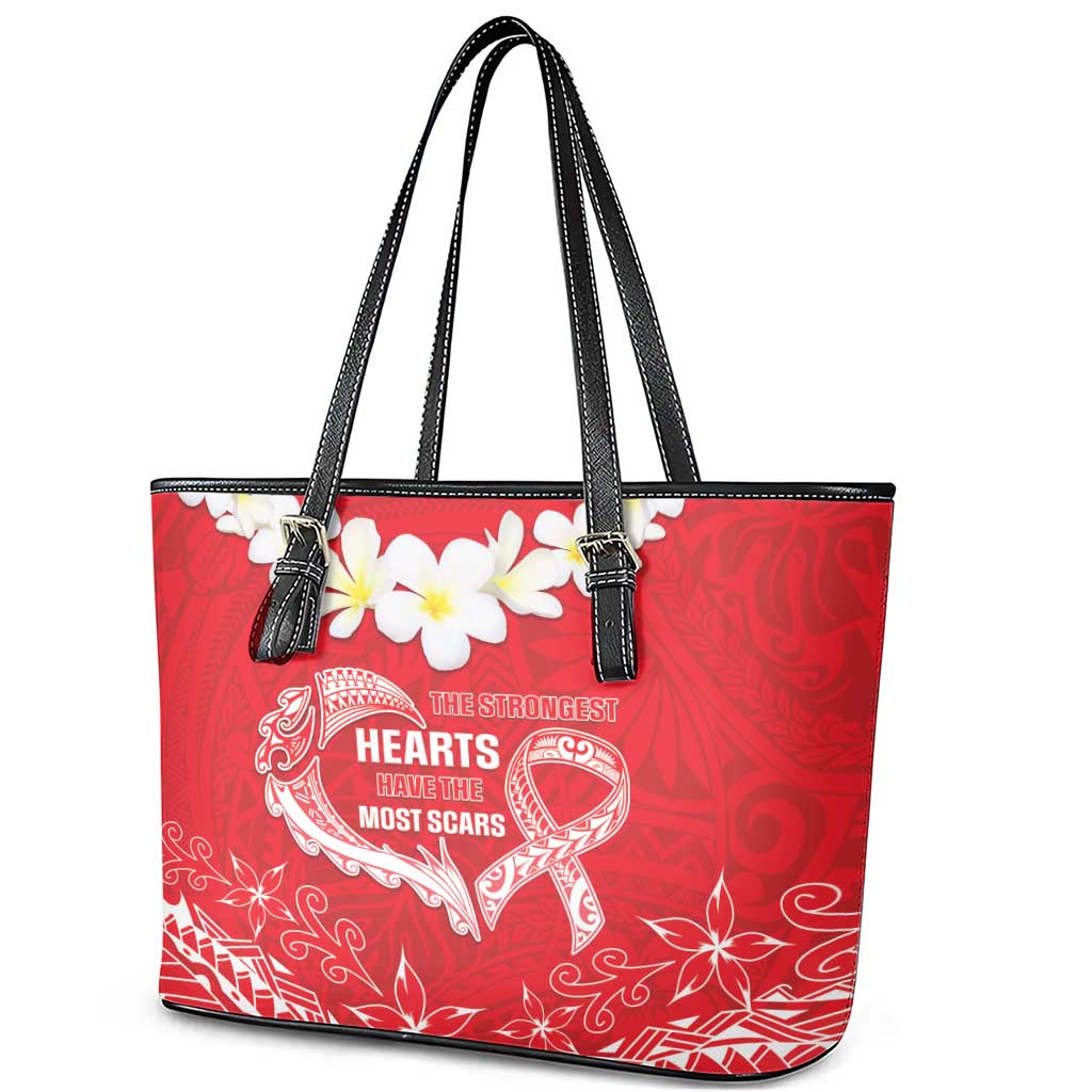 Heart Health Awareness Leather Tote Bag Polynesian Red Ribbon LT05 - Polynesian Pride