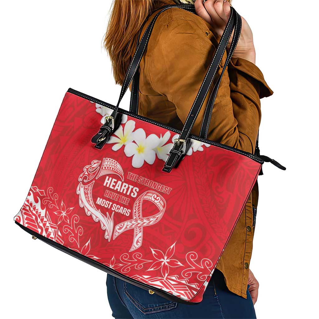 Heart Health Awareness Leather Tote Bag Polynesian Red Ribbon LT05 - Polynesian Pride
