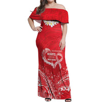 Heart Health Awareness Off Shoulder Maxi Dress Polynesian Red Ribbon LT05 Women Red - Polynesian Pride