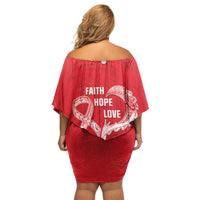 Heart Health Awareness Off Shoulder Short Dress Polynesian Red Ribbon LT05 - Polynesian Pride