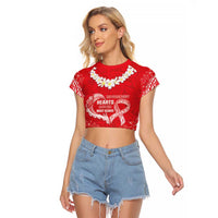 Heart Health Awareness Raglan Cropped T Shirt Polynesian Red Ribbon LT05 Female Red - Polynesian Pride