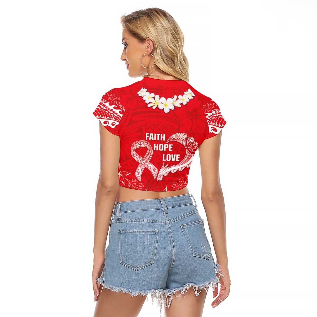 Heart Health Awareness Raglan Cropped T Shirt Polynesian Red Ribbon LT05 - Polynesian Pride