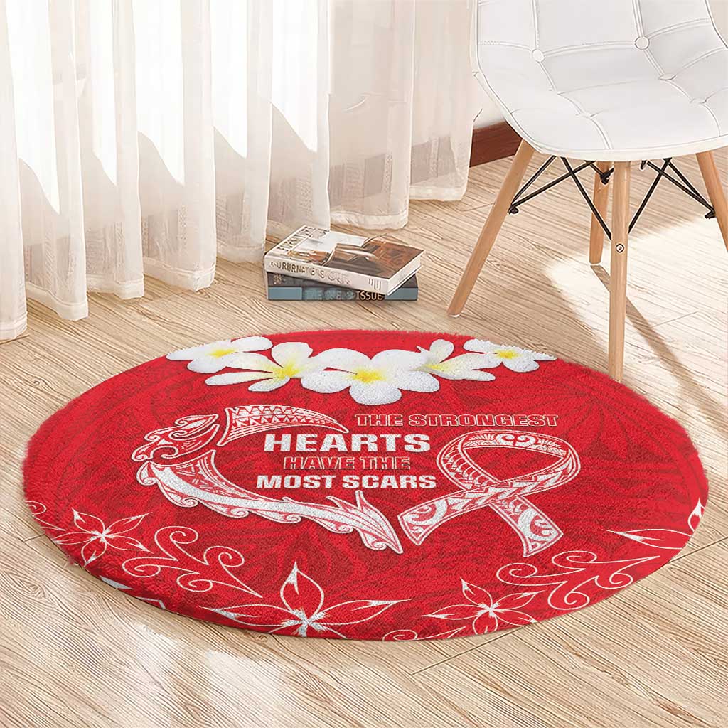 Heart Health Awareness Round Carpet Polynesian Red Ribbon