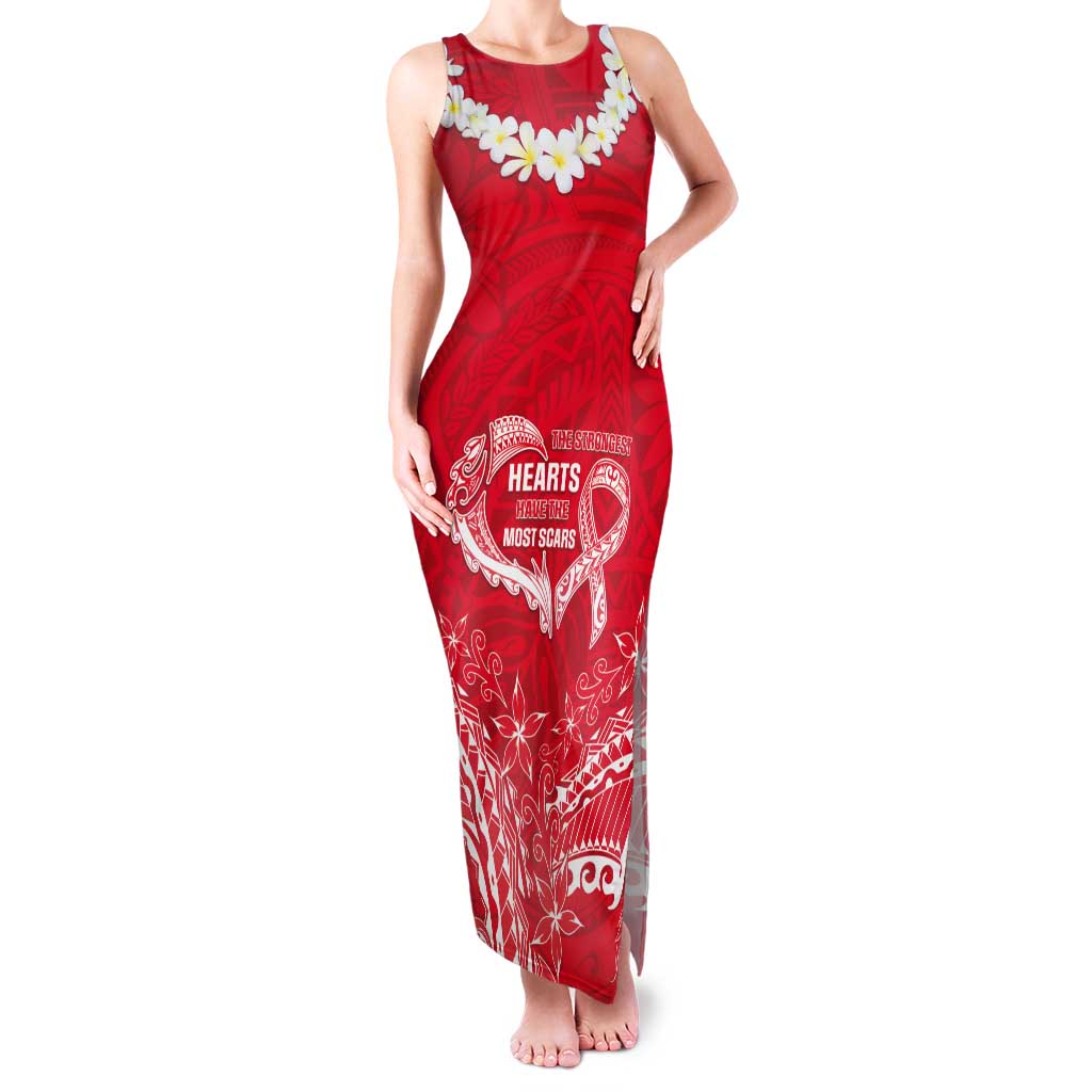 Heart Health Awareness Tank Maxi Dress Polynesian Red Ribbon LT05 Women Red - Polynesian Pride