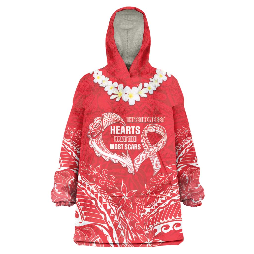 Heart Health Awareness Wearable Blanket Hoodie Polynesian Red Ribbon LT05 One Size Red - Polynesian Pride