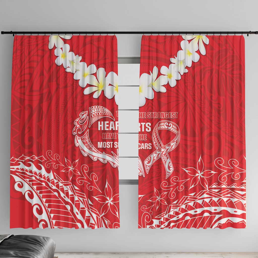 Heart Health Awareness Window Curtain Polynesian Red Ribbon LT05 With Hooks Red - Polynesian Pride