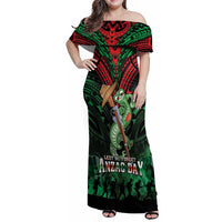 New Zealand ANZAC Day Family Matching Off Shoulder Maxi Dress and Hawaiian Shirt Aotearoa Hei Tiki