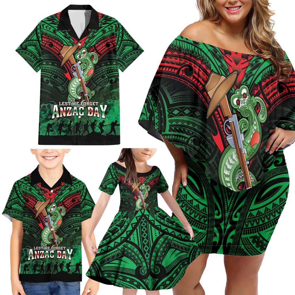 New Zealand ANZAC Day Family Matching Off Shoulder Short Dress and Hawaiian Shirt Aotearoa Hei Tiki