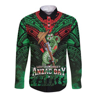New Zealand ANZAC Day Long Sleeve Button Shirt Aotearoa Hei Tiki LT05 Unisex Green - Polynesian Pride