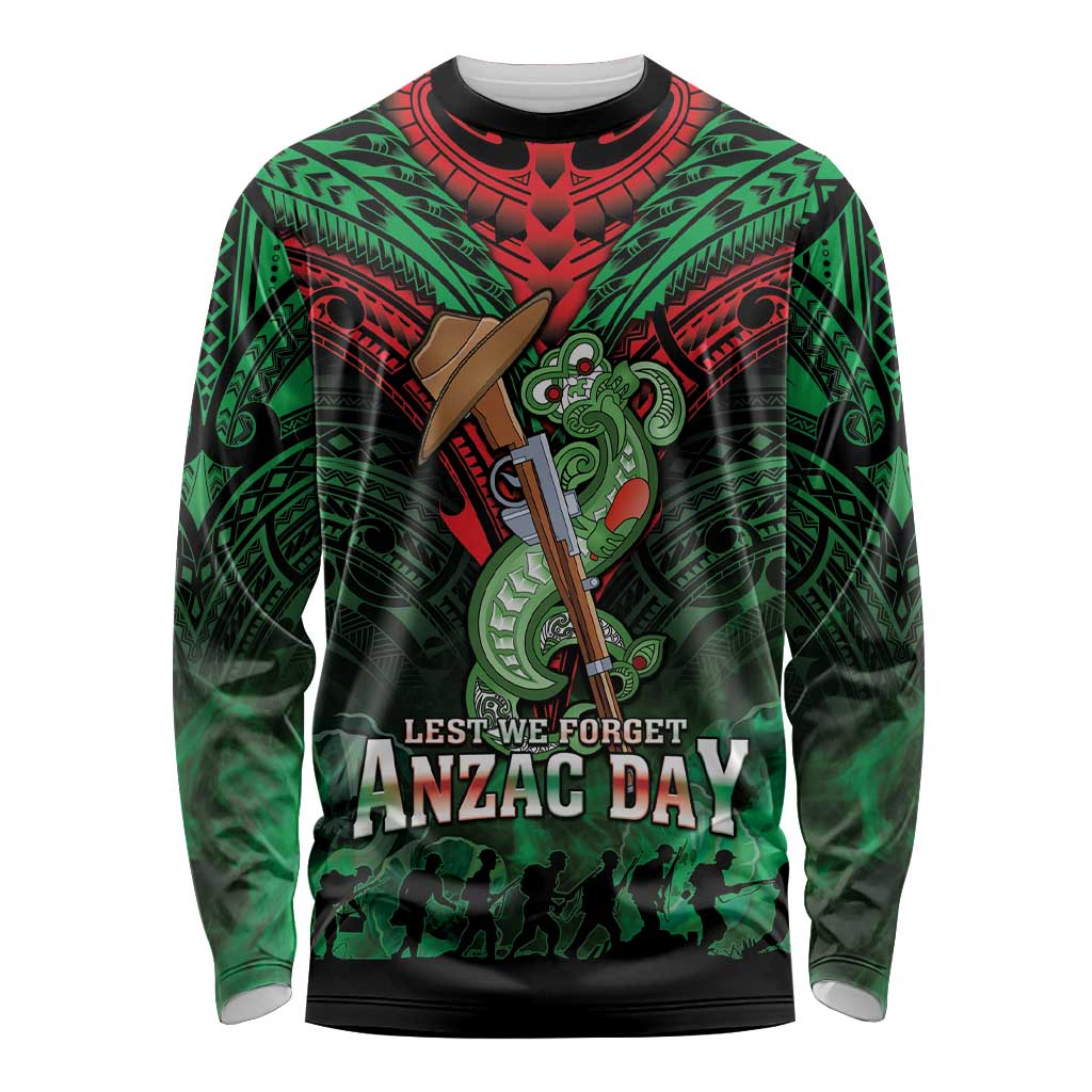 New Zealand ANZAC Day Long Sleeve Shirt Aotearoa Hei Tiki LT05 Unisex Green - Polynesian Pride
