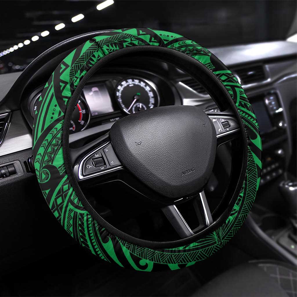 New Zealand ANZAC Day Steering Wheel Cover Aotearoa Hei Tiki LT05 Universal Fit Green - Polynesian Pride