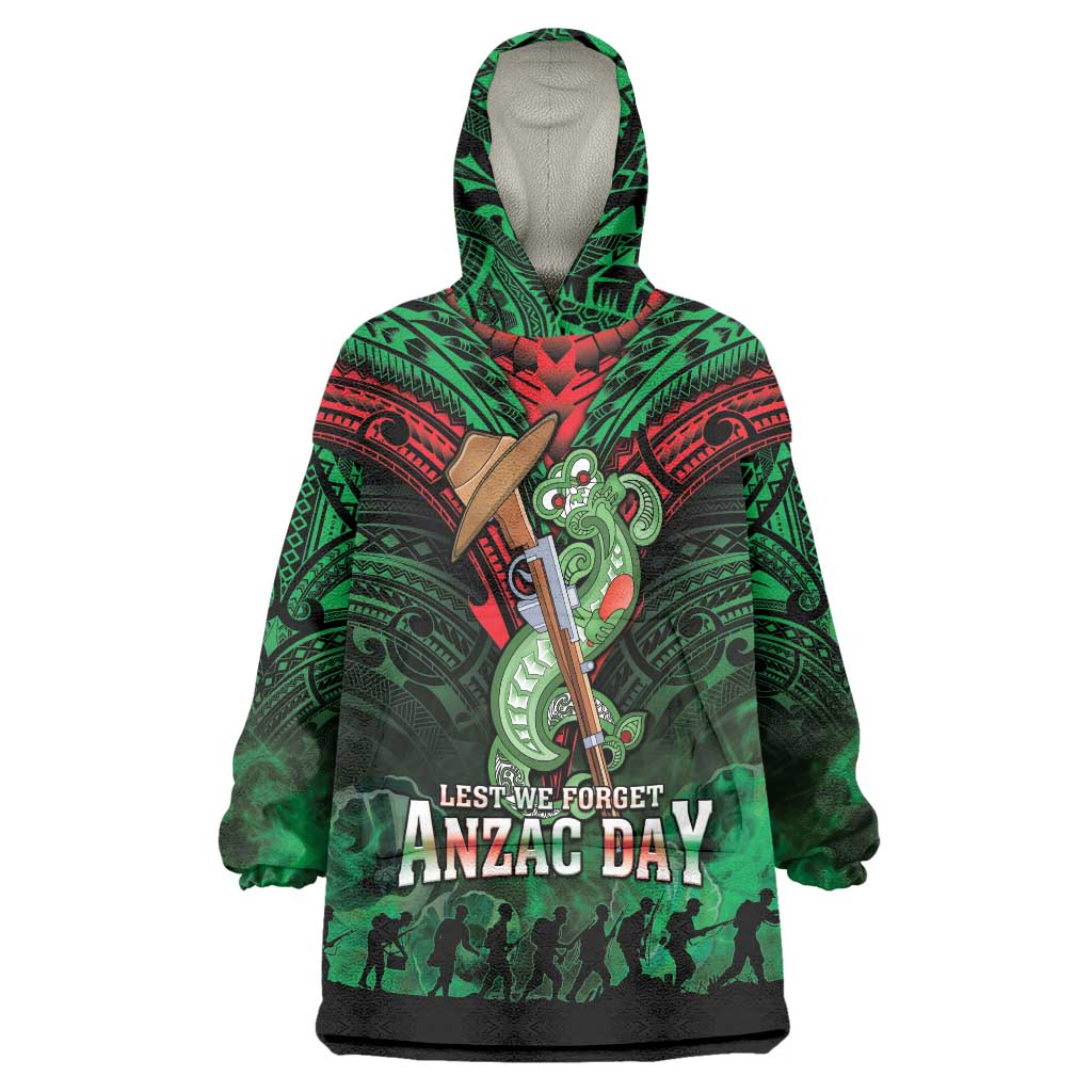 New Zealand ANZAC Day Wearable Blanket Hoodie Aotearoa Hei Tiki LT05 One Size Green - Polynesian Pride