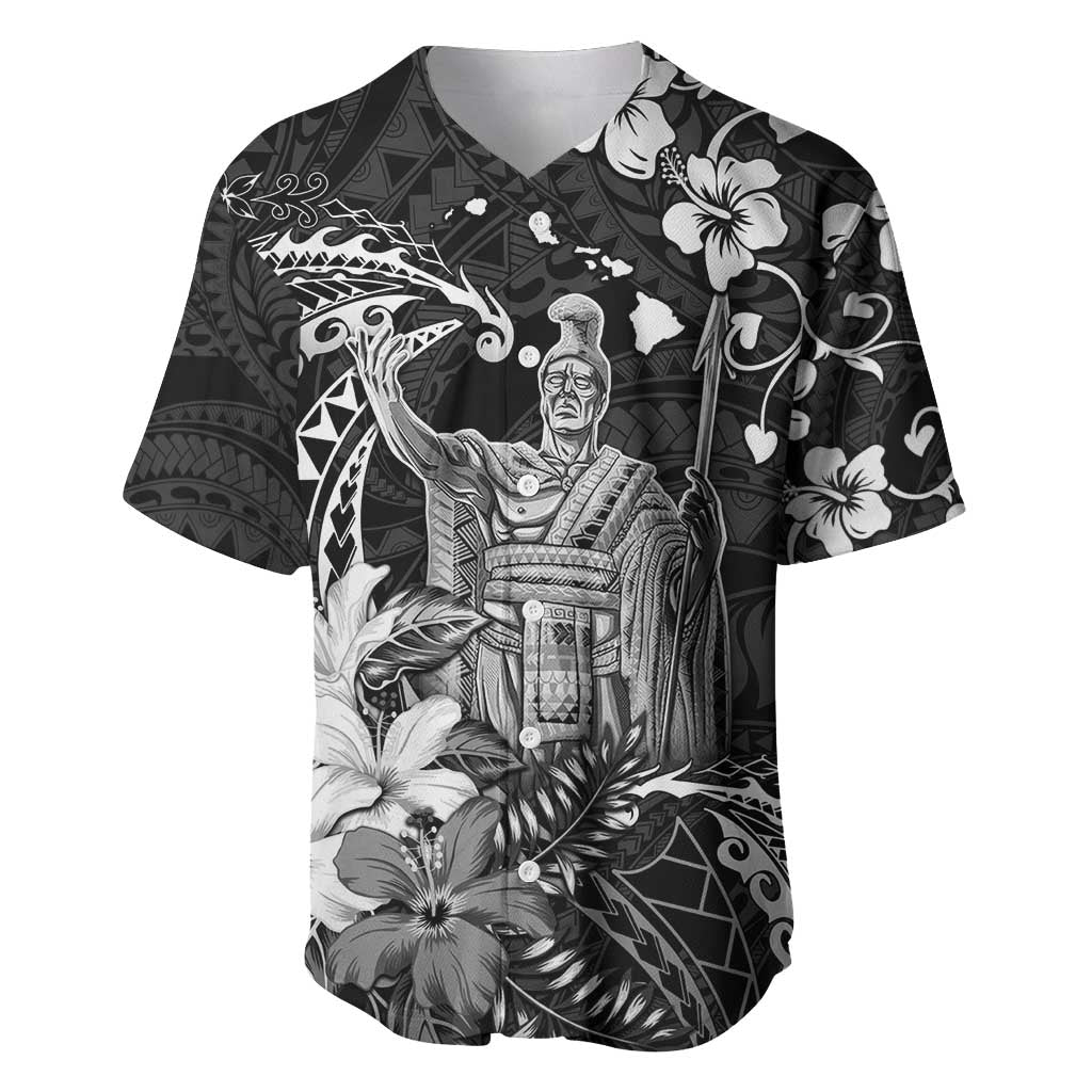 Hawaii King Kamehameha Day Baseball Jersey Polynesian Pattern Mix Hibiscus Black