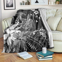 Hawaii King Kamehameha Day Blanket Polynesian Pattern Mix Hibiscus Black