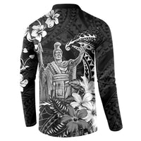 Hawaii King Kamehameha Day Button Sweatshirt Polynesian Pattern Mix Hibiscus Black