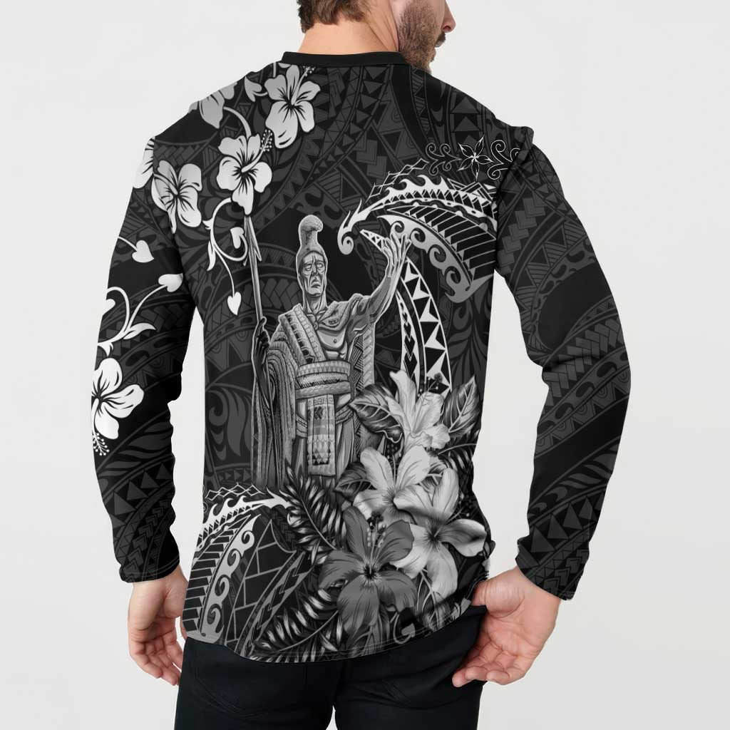 Hawaii King Kamehameha Day Button Sweatshirt Polynesian Pattern Mix Hibiscus Black
