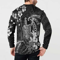 Hawaii King Kamehameha Day Button Sweatshirt Polynesian Pattern Mix Hibiscus Black