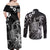 Hawaii King Kamehameha Day Couples Matching Off Shoulder Maxi Dress and Long Sleeve Button Shirt Polynesian Pattern Mix Hibiscus Black