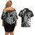 Hawaii King Kamehameha Day Couples Matching Off Shoulder Short Dress and Hawaiian Shirt Polynesian Pattern Mix Hibiscus Black
