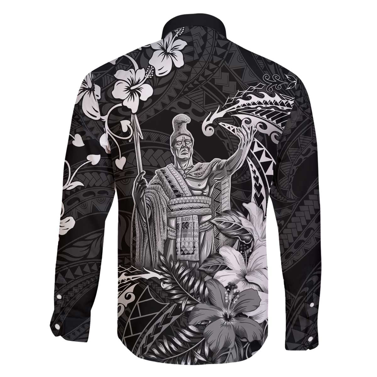 Hawaii King Kamehameha Day Family Matching Off The Shoulder Long Sleeve Dress and Hawaiian Shirt Polynesian Pattern Mix Hibiscus Black