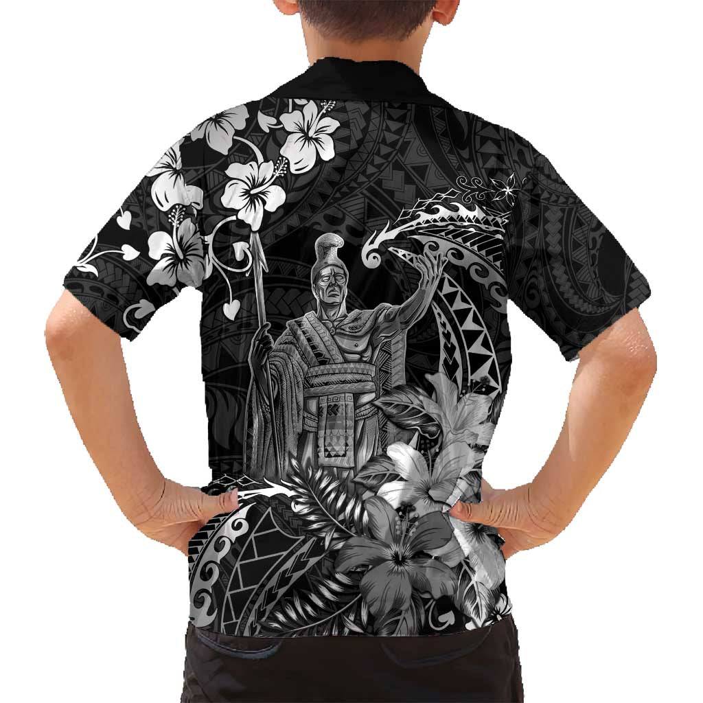 Hawaii King Kamehameha Day Family Matching Puletasi and Hawaiian Shirt Polynesian Pattern Mix Hibiscus Black