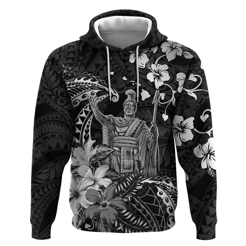 Hawaii King Kamehameha Day Hoodie Polynesian Pattern Mix Hibiscus Black
