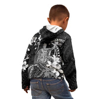 Hawaii King Kamehameha Day Kid Hoodie Polynesian Pattern Mix Hibiscus Black