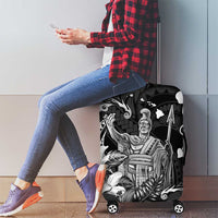 Hawaii King Kamehameha Day Luggage Cover Polynesian Pattern Mix Hibiscus Black