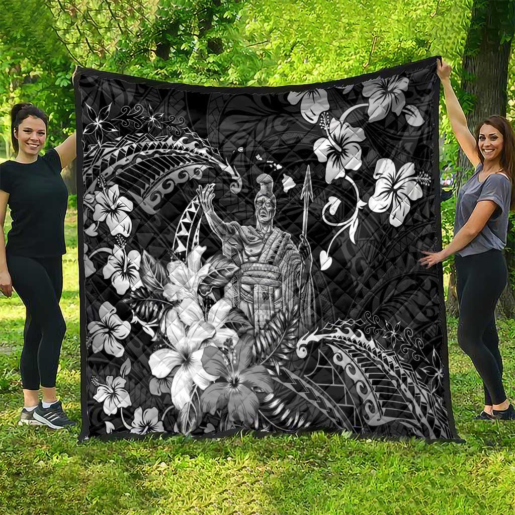 Hawaii King Kamehameha Day Quilt Polynesian Pattern Mix Hibiscus Black