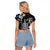 Hawaii King Kamehameha Day Raglan Cropped T Shirt Polynesian Pattern Mix Hibiscus Black
