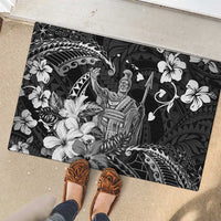 Hawaii King Kamehameha Day Rubber Doormat Polynesian Pattern Mix Hibiscus Black